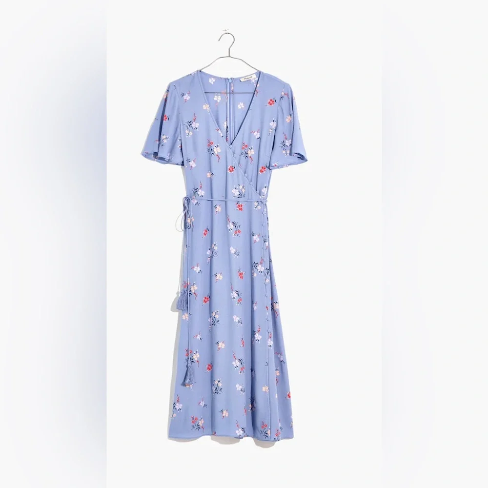 Madewell Button Wrap Midi Dress in Aloha Floral Size 2, Blue - Picture 2 of 11
